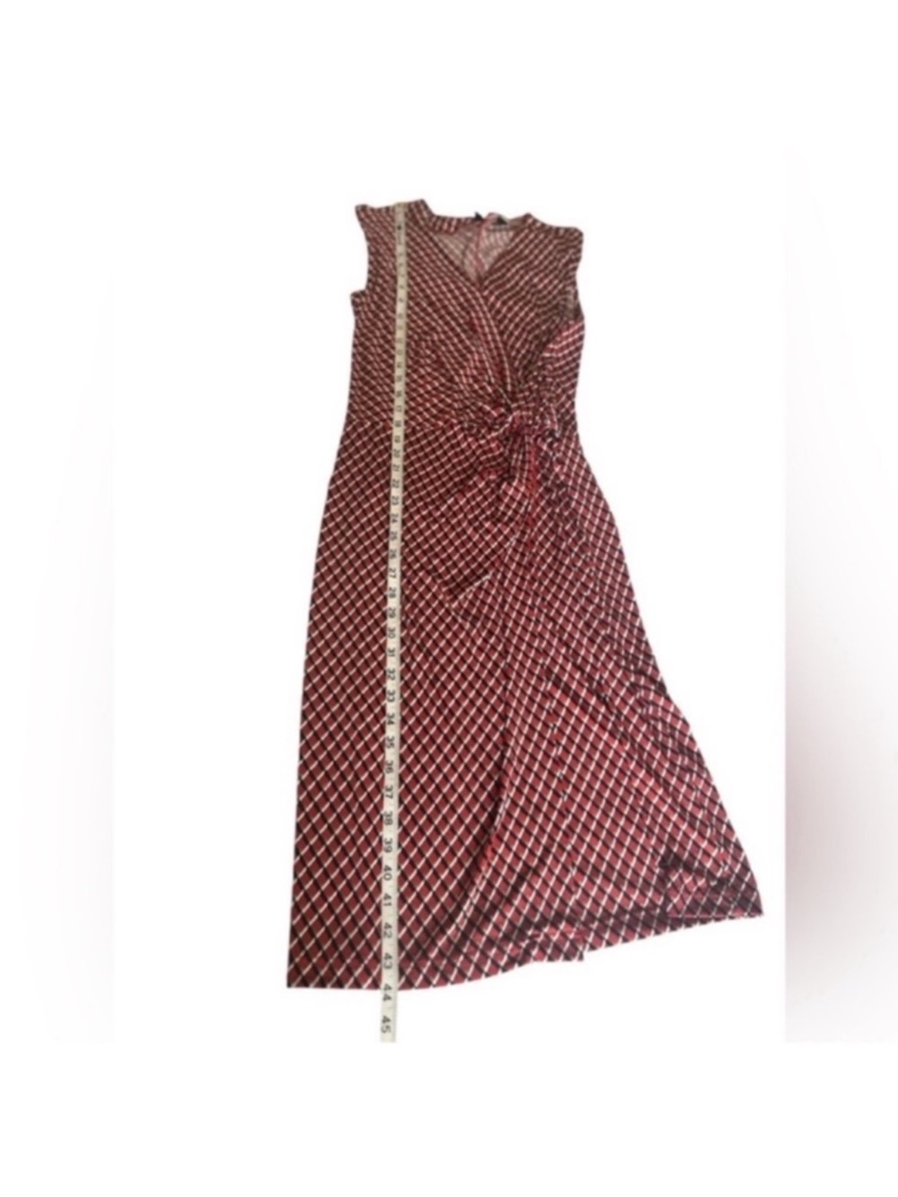 NWT Banana Republic Sleeveless Women’s Red and Navy Geometric Wrap Dress - Picture 14 of 16